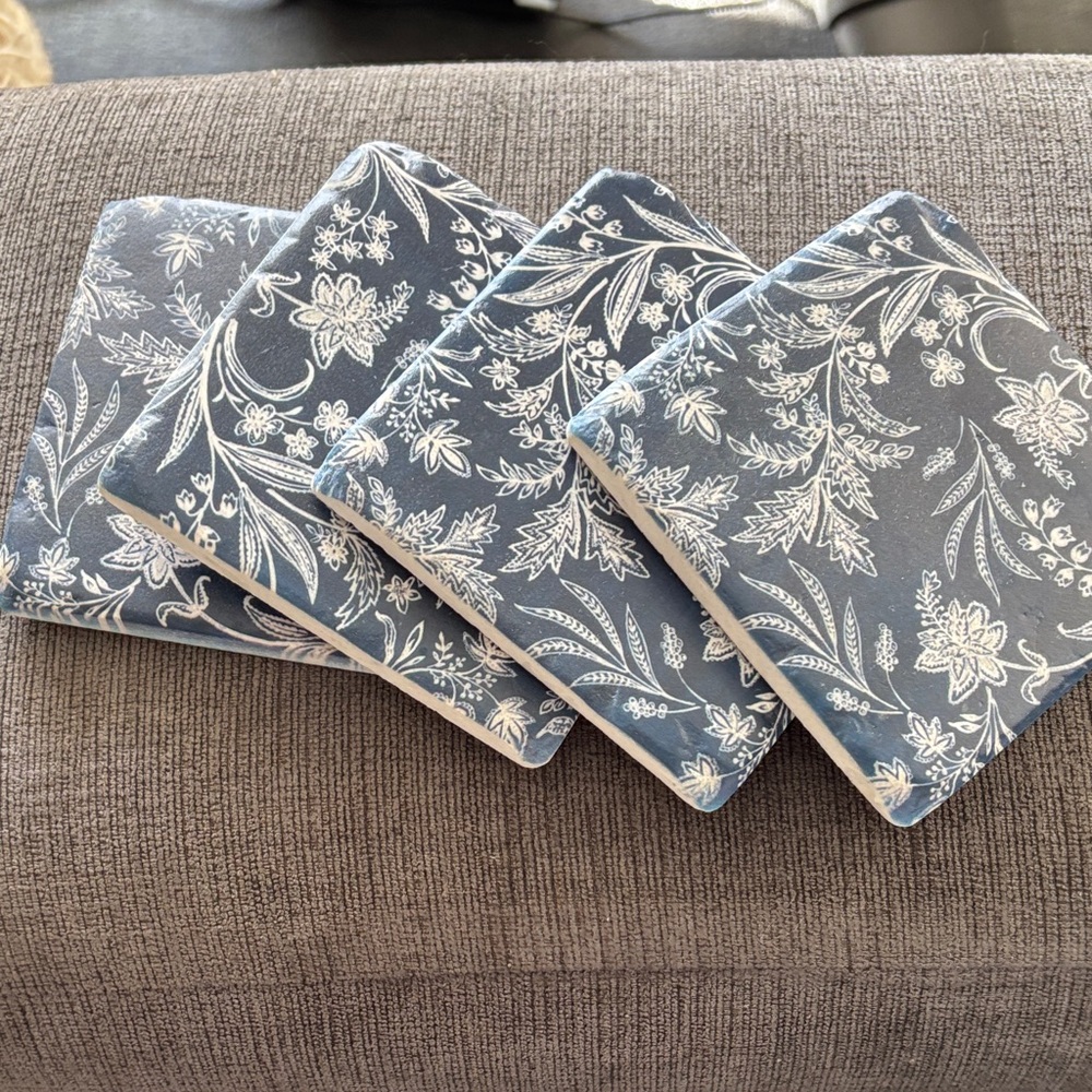 Floral Blue and White Coasters